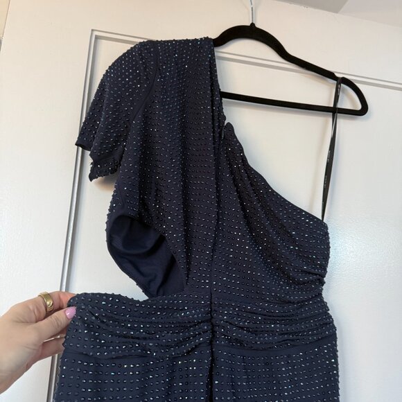 NWT Self-Portrait Cut-out Midi Dress In Navy Allover Rhinestone Front Slit Sz 12 - Picture 11 of 11